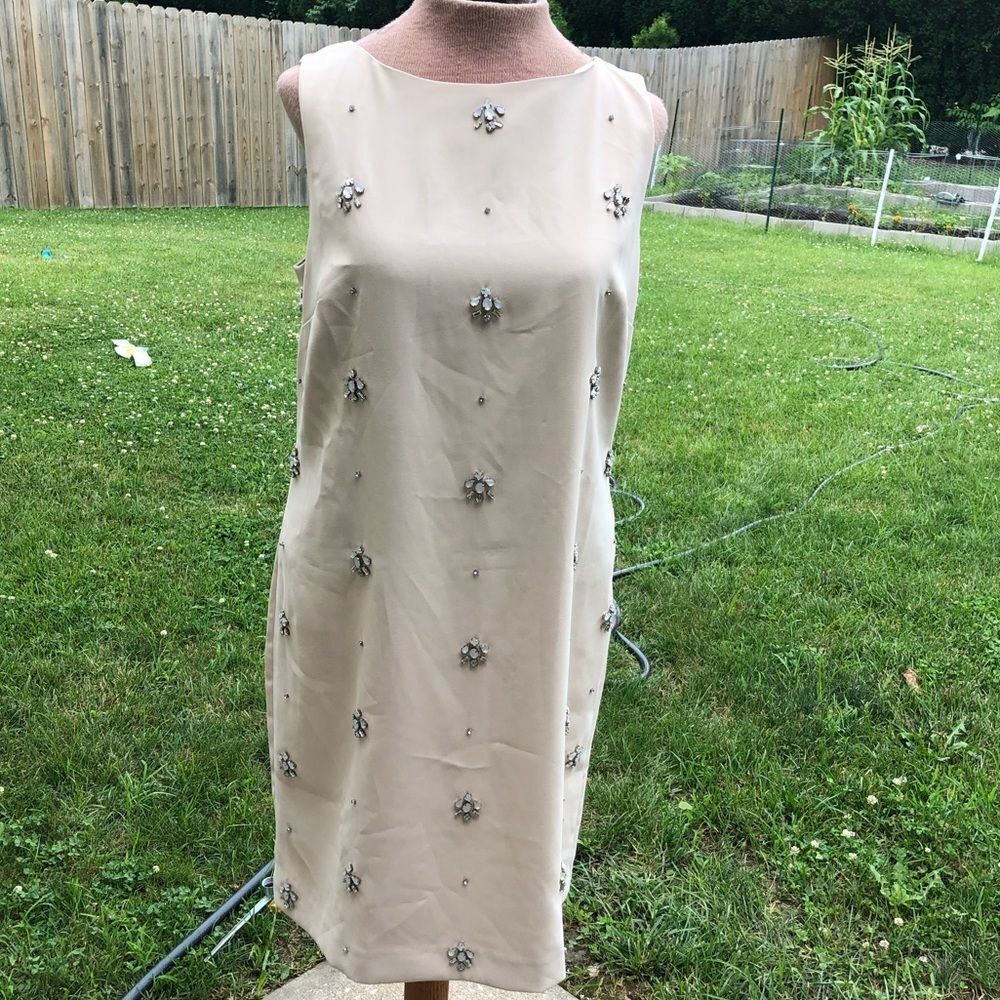 Ann Taylor cream jeweled sheath dress size 8